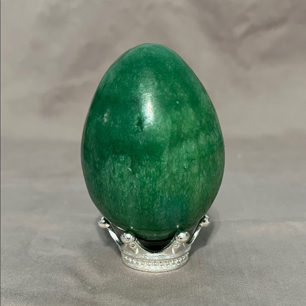 Green Marble Egg with Silver Crown Base